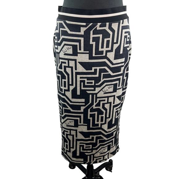 Richard Allan x H&M Black White Midi Skirt Knit Geometric Elastic Waist Medium M - Picture 1 of 11